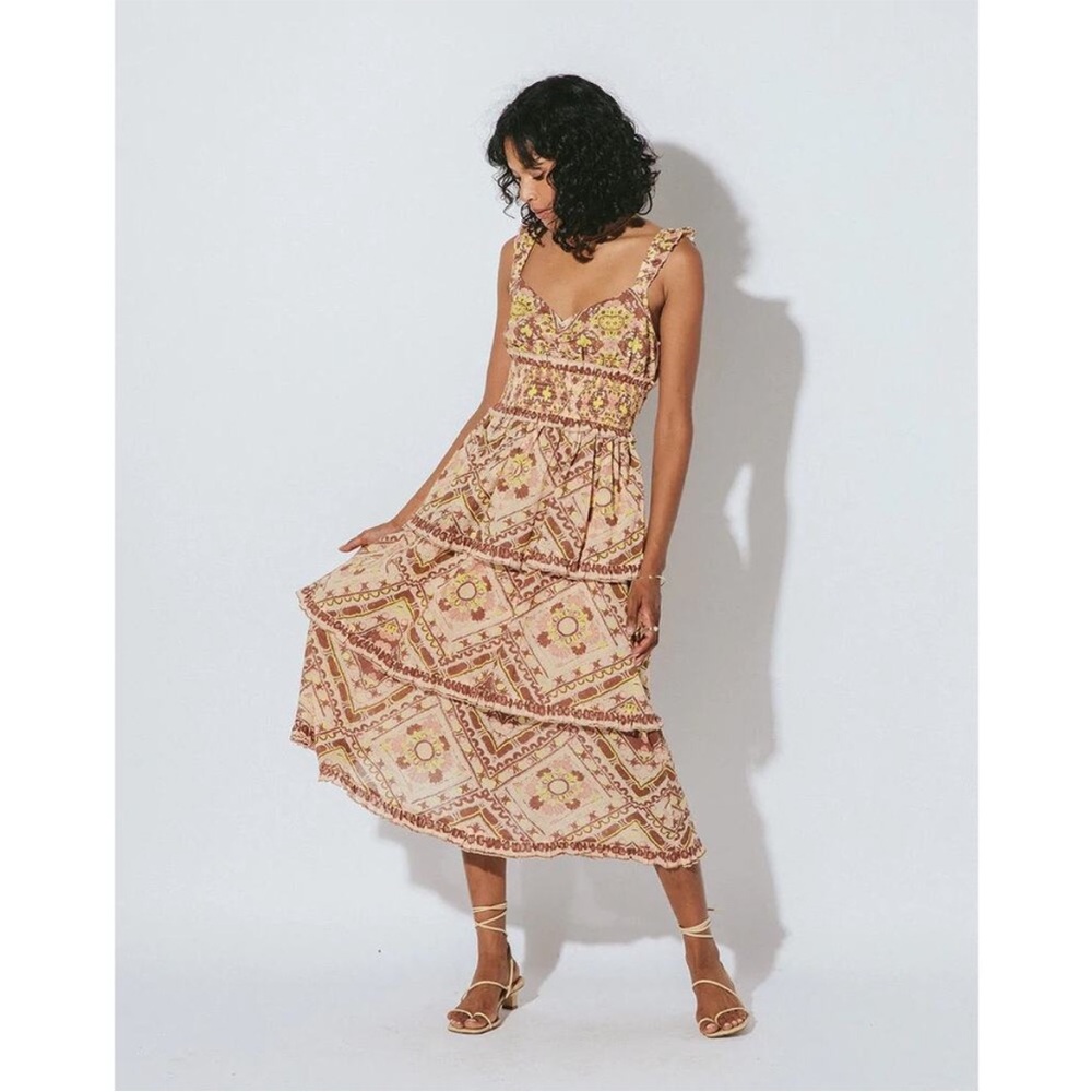 Cleobella Stella Tiered Geo Print Midi Dress Size M